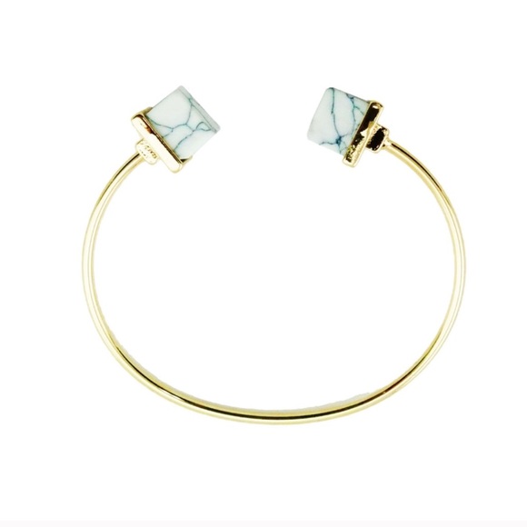White Marble Stone Open cuff Bracelet - Picture 4 of 5